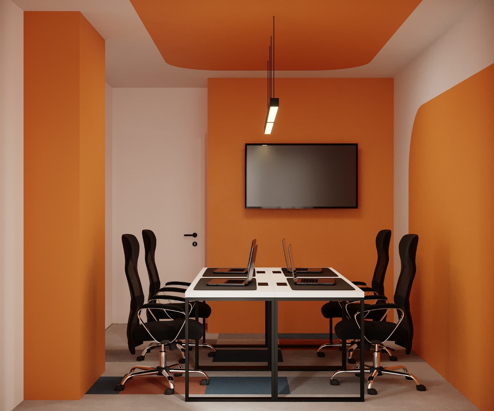 Private team room at PRN CO-WORK with screen and four workstations